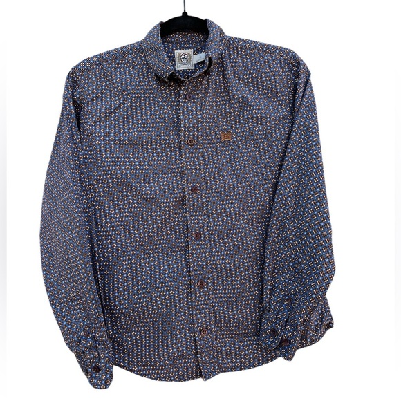 Cinch Western Boys Blue and Brown Button Down Long Sleeve Size Large 12 - Picture 1 of 6